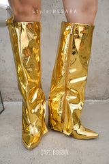 Resara Pointy Toe Metallic Knee-High Boots