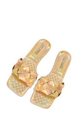 Clara Metallic Square Toe Flat Sandals