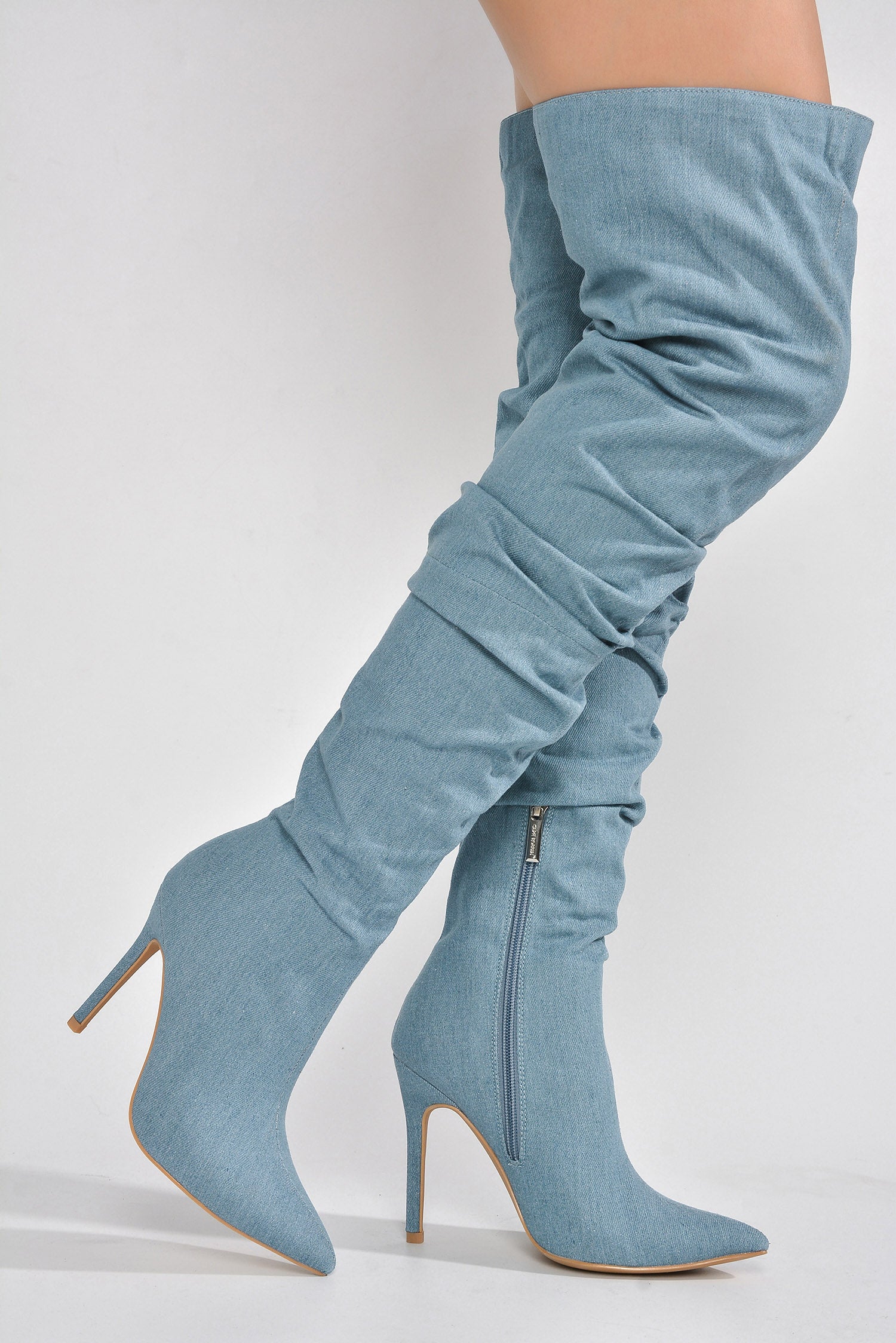 UrbanOG - Leexa Pointy Toe Thigh-High Slouch Heel Boots - BOOTS