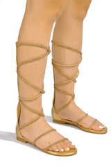 Narina Rhinestone Round Toe Flat Sandals