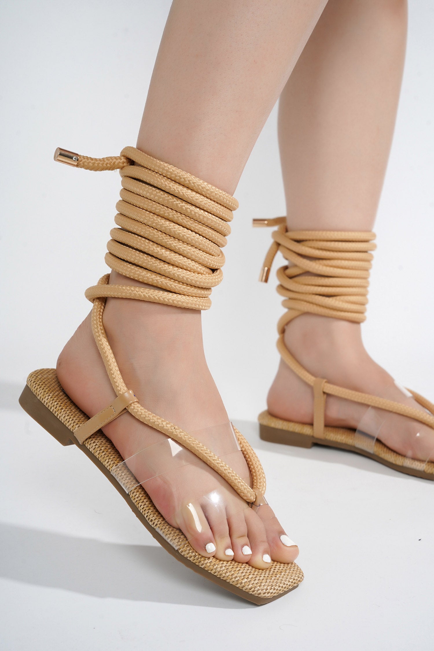 UrbanOG - Amoralyn Strappy Rope Square Toe Flat Sandals - SANDALS
