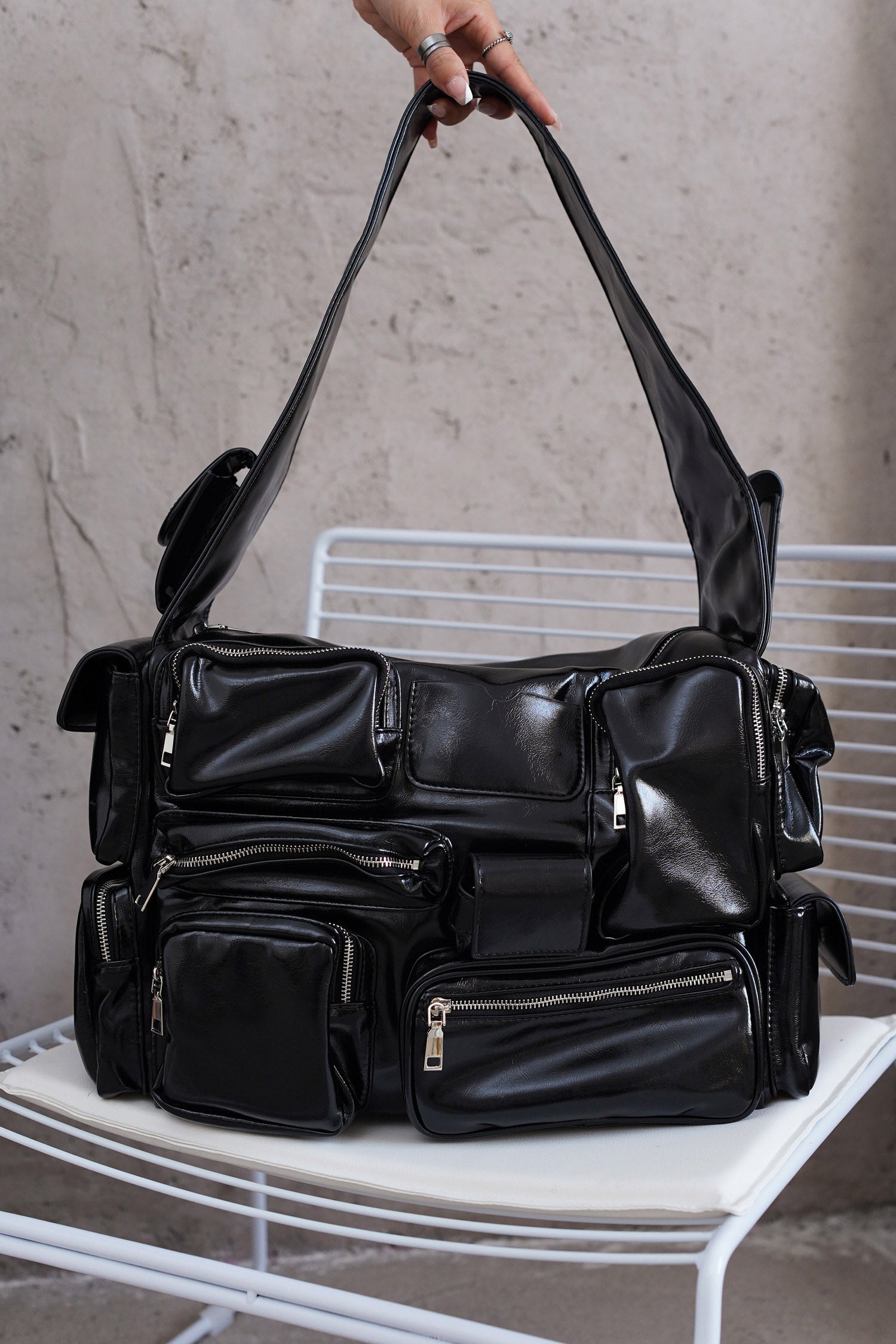 UrbanOG - Ashlie Multi-Pocket Zip Closure Shoulder Bag - BAGS