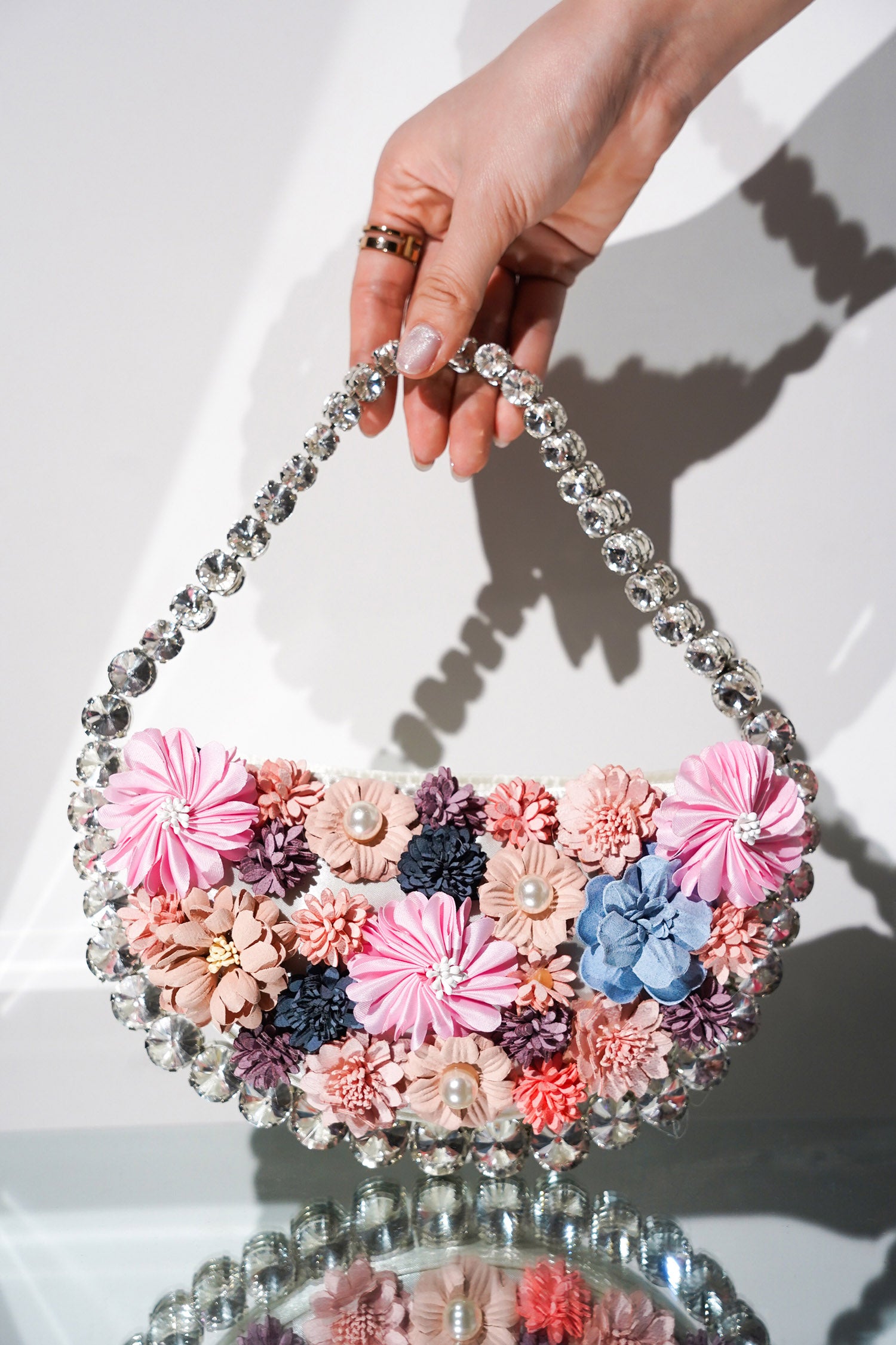 UrbanOG - Loren Rhinestones Flowers Pearls Handbag - BAGS