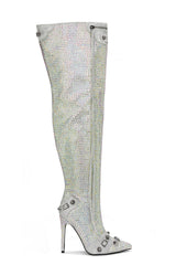 Bessemer Rhinestone-Crusted Thigh-High Boots