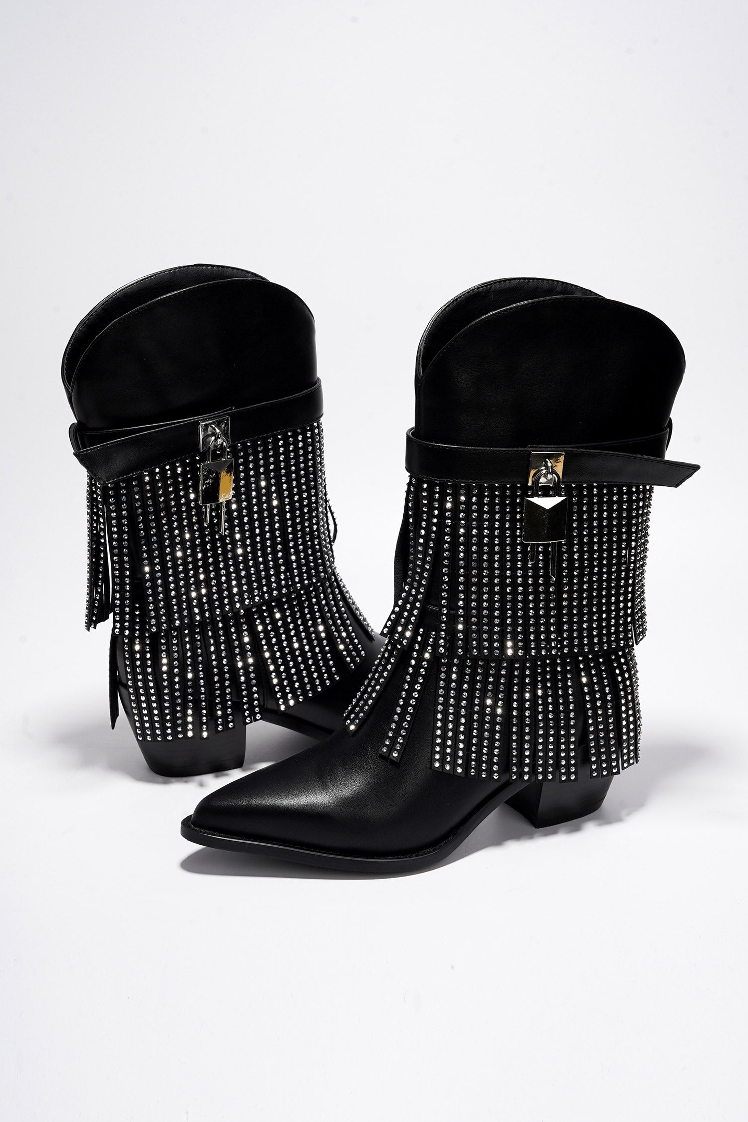 UrbanOG - Breana Fringe Glitter Block Heel Cowboy Boots - BOOTIES