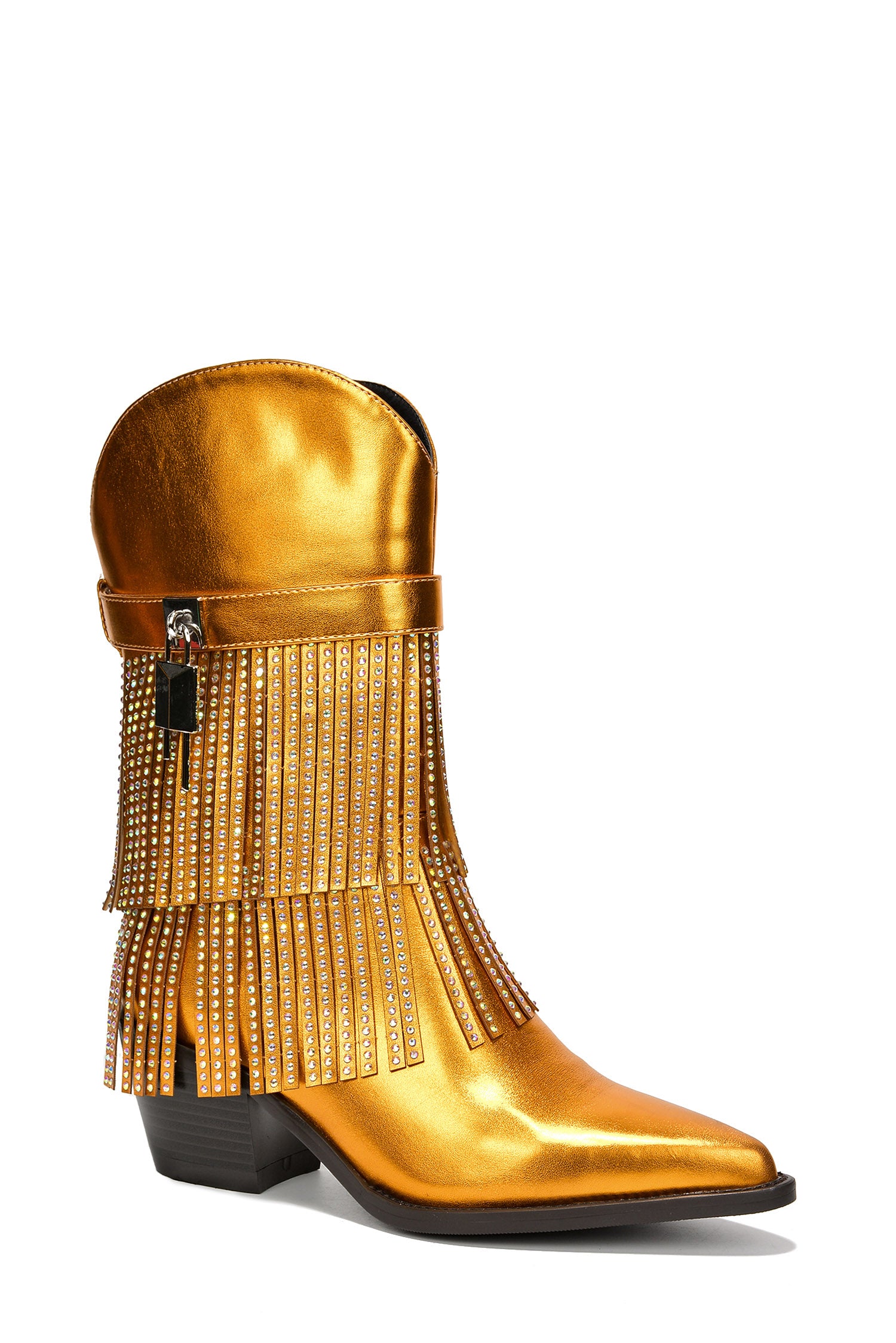 UrbanOG - Breana Fringe Glitter Block Heel Cowboy Boots - BOOTIES