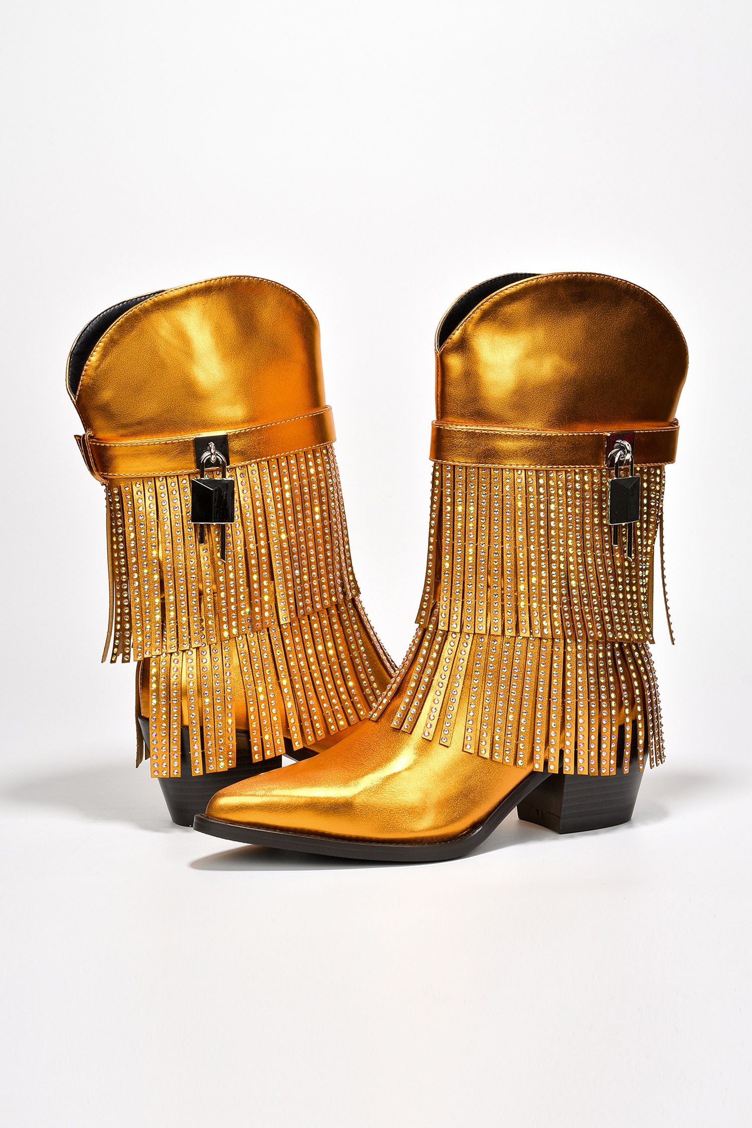 UrbanOG - Breana Fringe Glitter Block Heel Cowboy Boots - BOOTIES