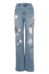 Bethina Rhinestone Gem Distressed Denim Jeans