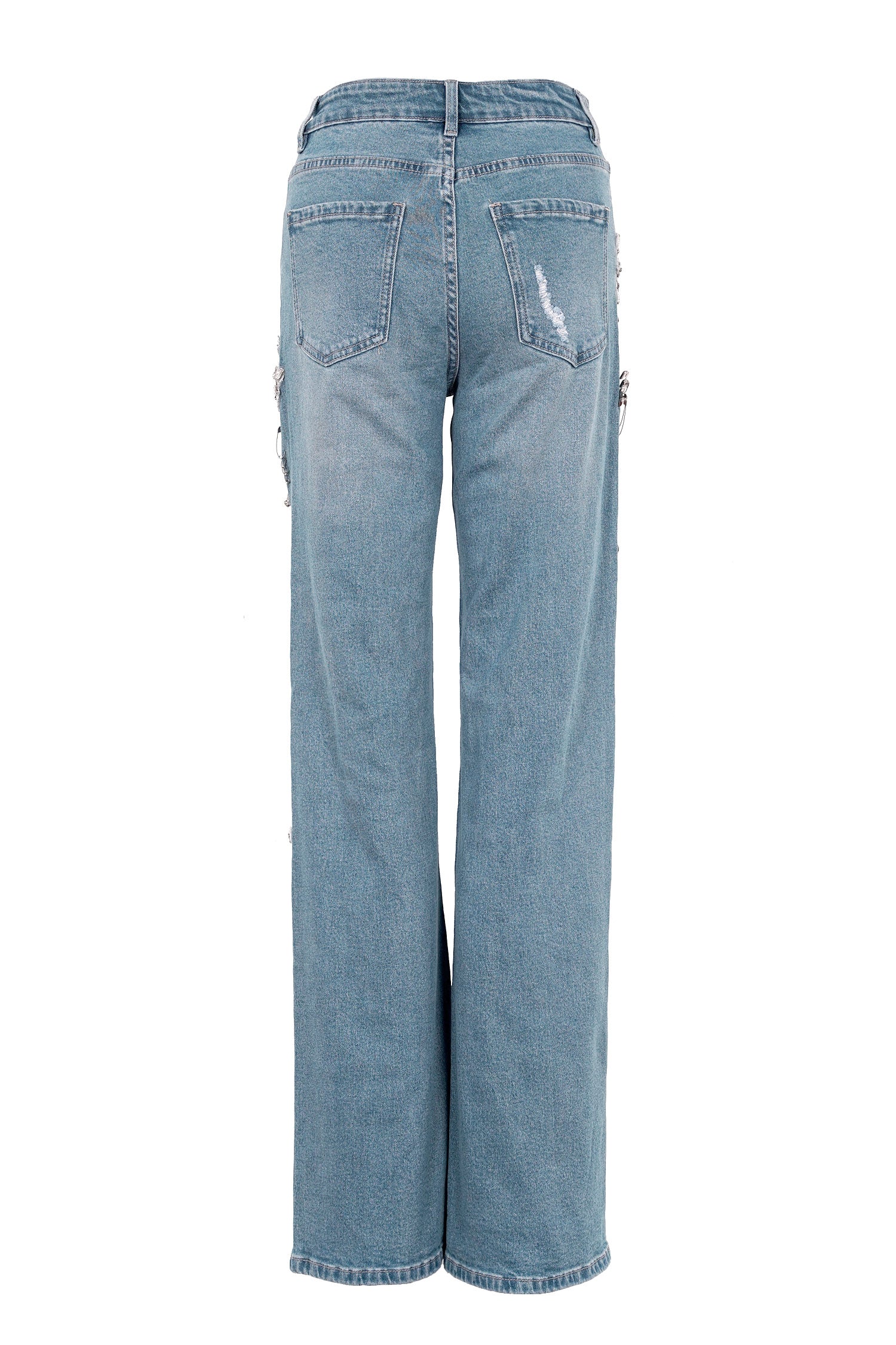 UrbanOG - Bethina Rhinestone Gem Distressed Denim Jeans - PANTS