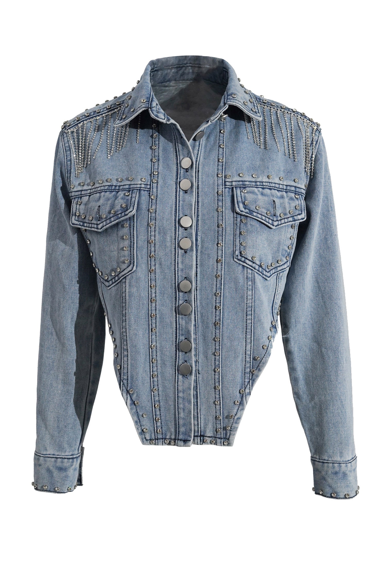 UrbanOG - Cordie Rhinestone Trim Asymmetrical Jacket - COATS