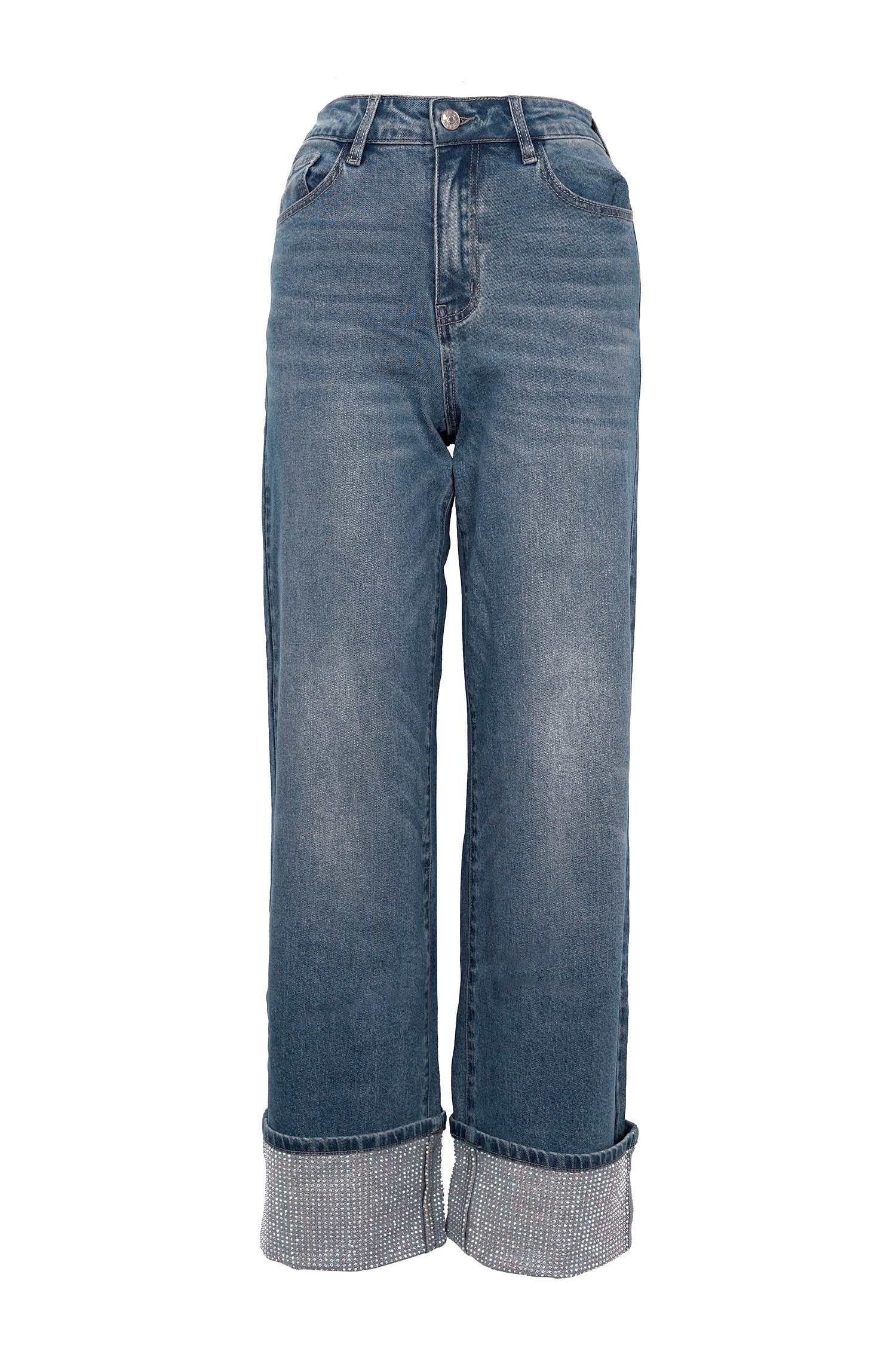 UrbanOG - Deloris Rhinestone Coated Washed Denim Jeans - PANTS