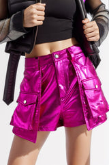 Marleah Metallic Shorts w/ Flap Cargo Pockets