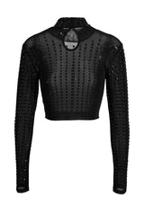 Timmie Spikes Mock Neck Long Sleeved Mesh Top