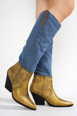 Castine Rhinestone Knee-High Denim Boots