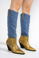 Castine Rhinestone Knee-High Denim Boots