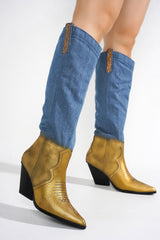 Castine Rhinestone Knee-High Denim Boots