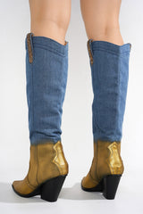 Castine Rhinestone Knee-High Denim Boots