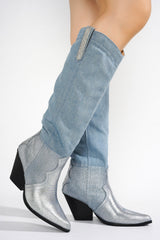 Castine Rhinestone Knee-High Denim Boots