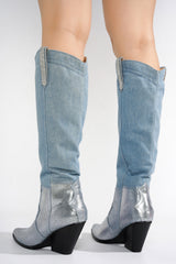 Castine Rhinestone Knee-High Denim Boots