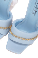Cherie Clear Block Heels w/ Gold Chain Detail