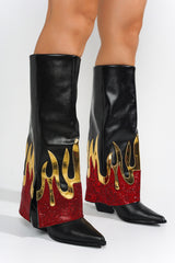 Emersyn Flaming Rhinestone Foldover Boots