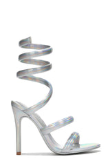 Faydra Metallic Open Toe Wrap-Around Heels