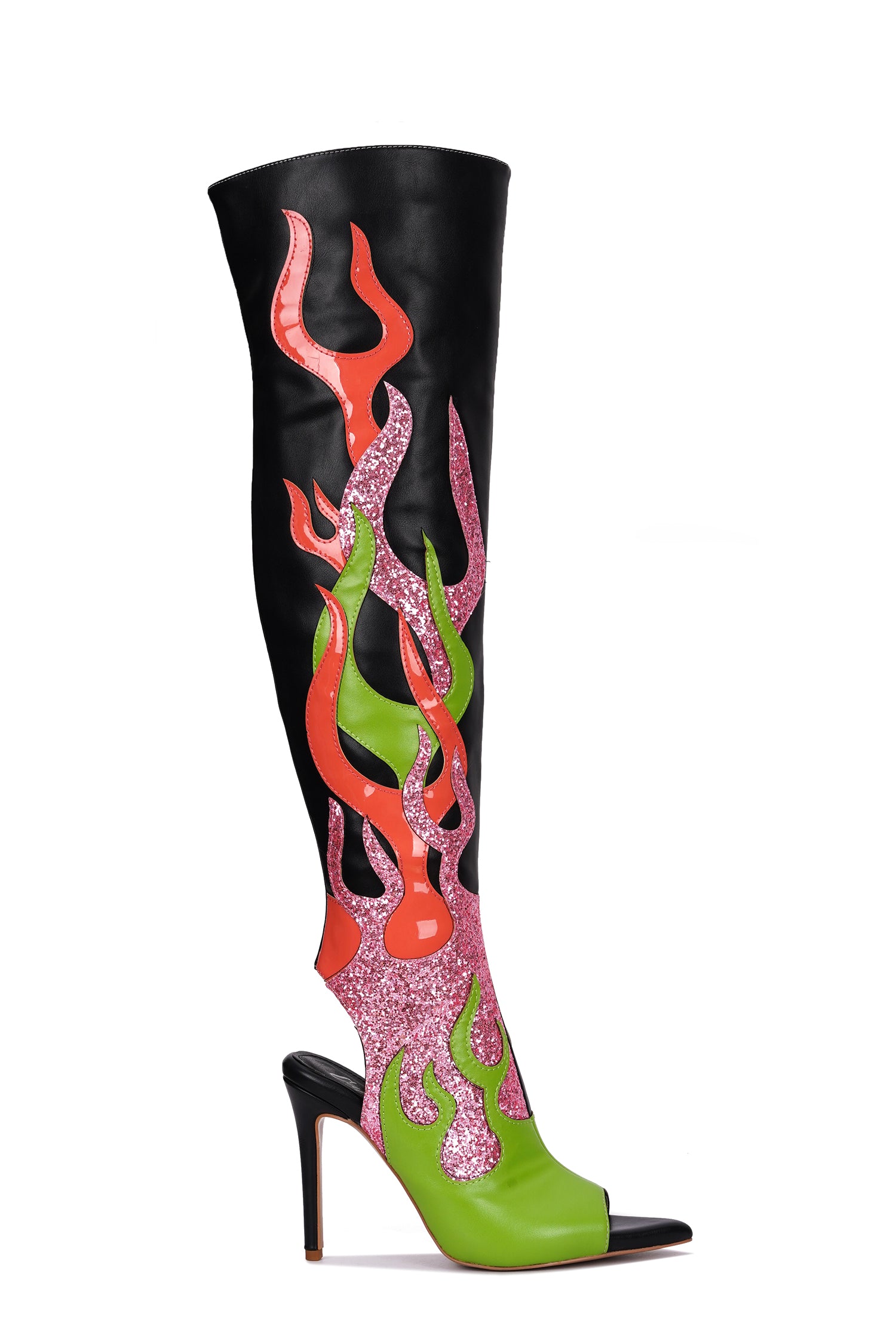 UrbanOG - Firess Sequin Open Toe Flame Thigh-High Heels - BOOTS