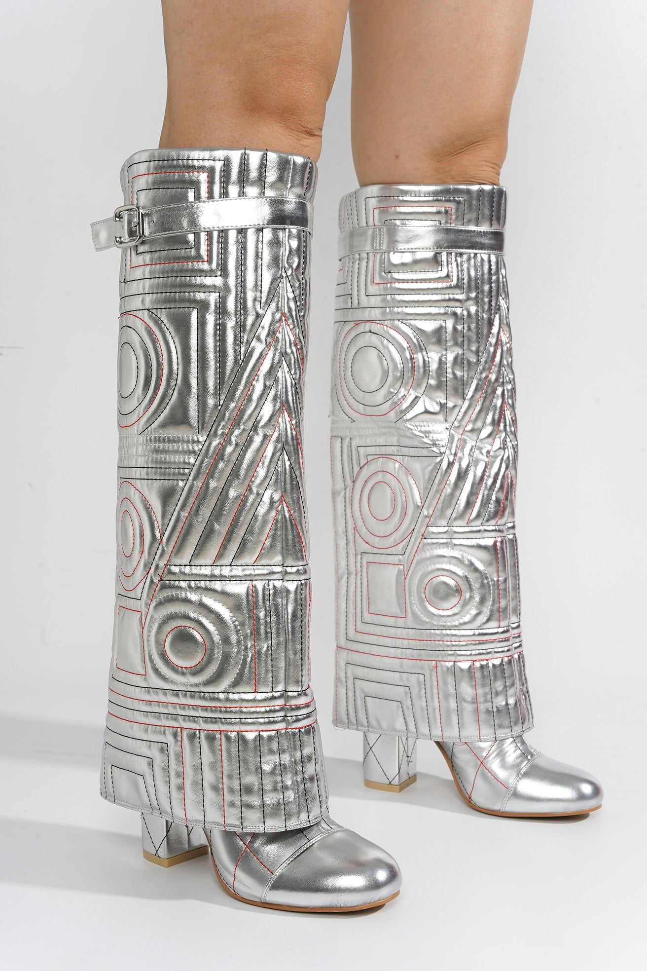 UrbanOG - Initial Diamond Stitching Thigh-High Boots - BOOTS