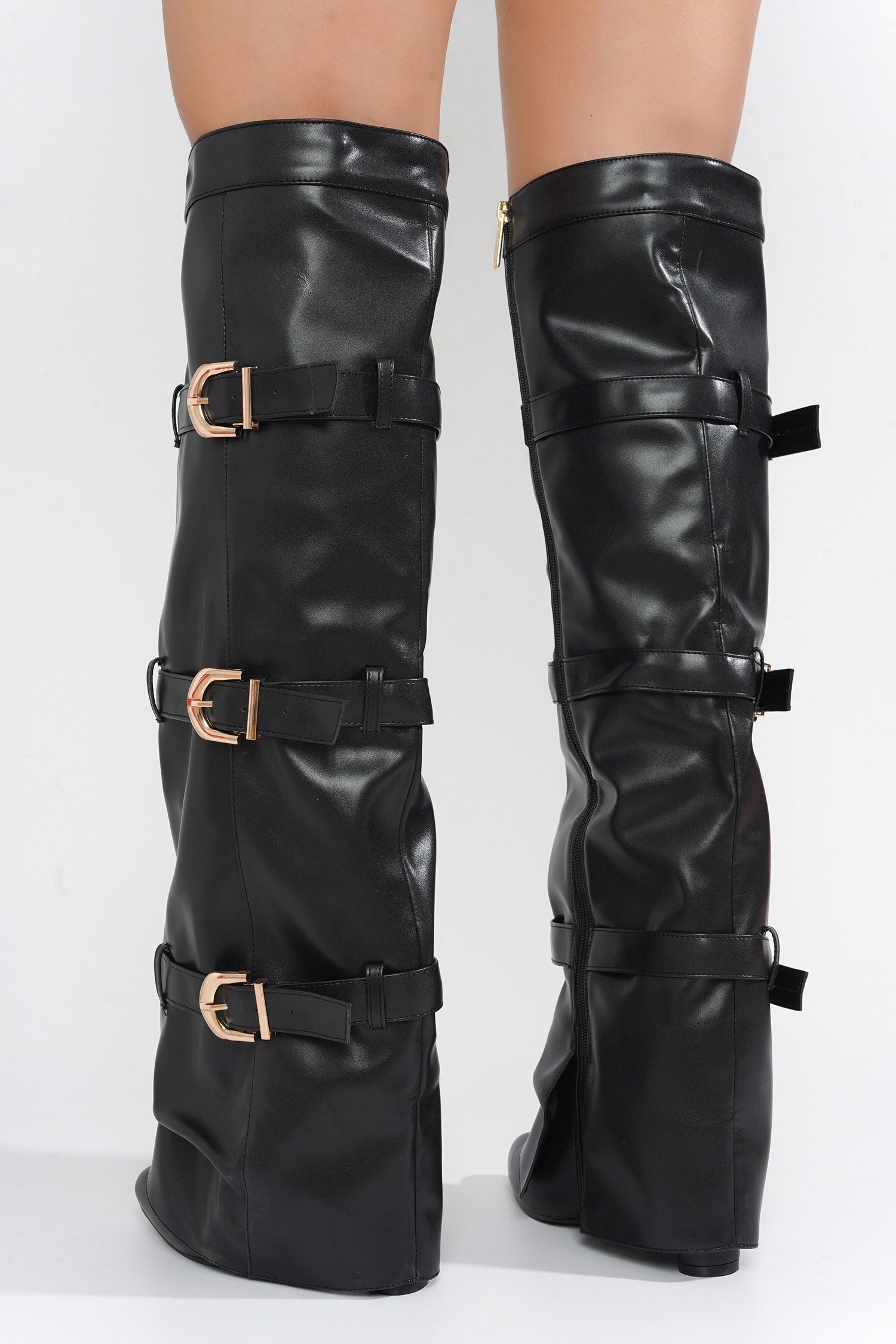 UrbanOG - Largo Knee-High Fold-Over High Wedge Boots - BOOTS