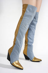 Lowa Over-the-Knee Block Heel Denim Boots
