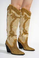 Malinde Rhinestone Embelished Western Inpired Knee High Boots