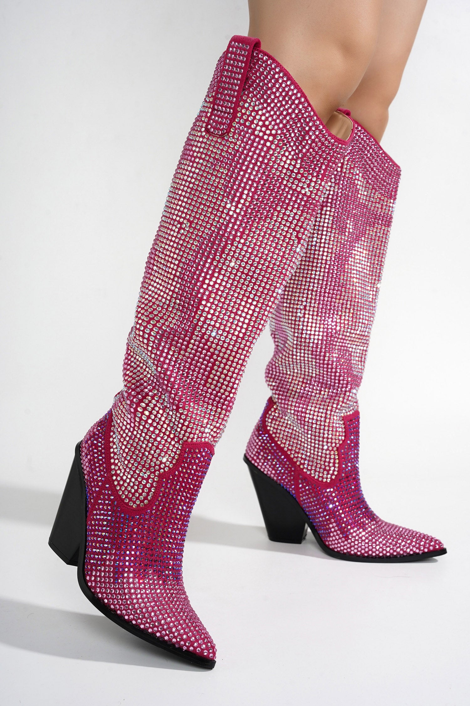 UrbanOG - Malinde Rhinestone Embelished Western Inpired Knee High Boots - BOOTIES