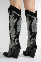 Malinde Rhinestone Embelished Western Inpired Knee High Boots