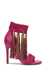 Marisa Knit Crochet Tassels Open Toe Heels