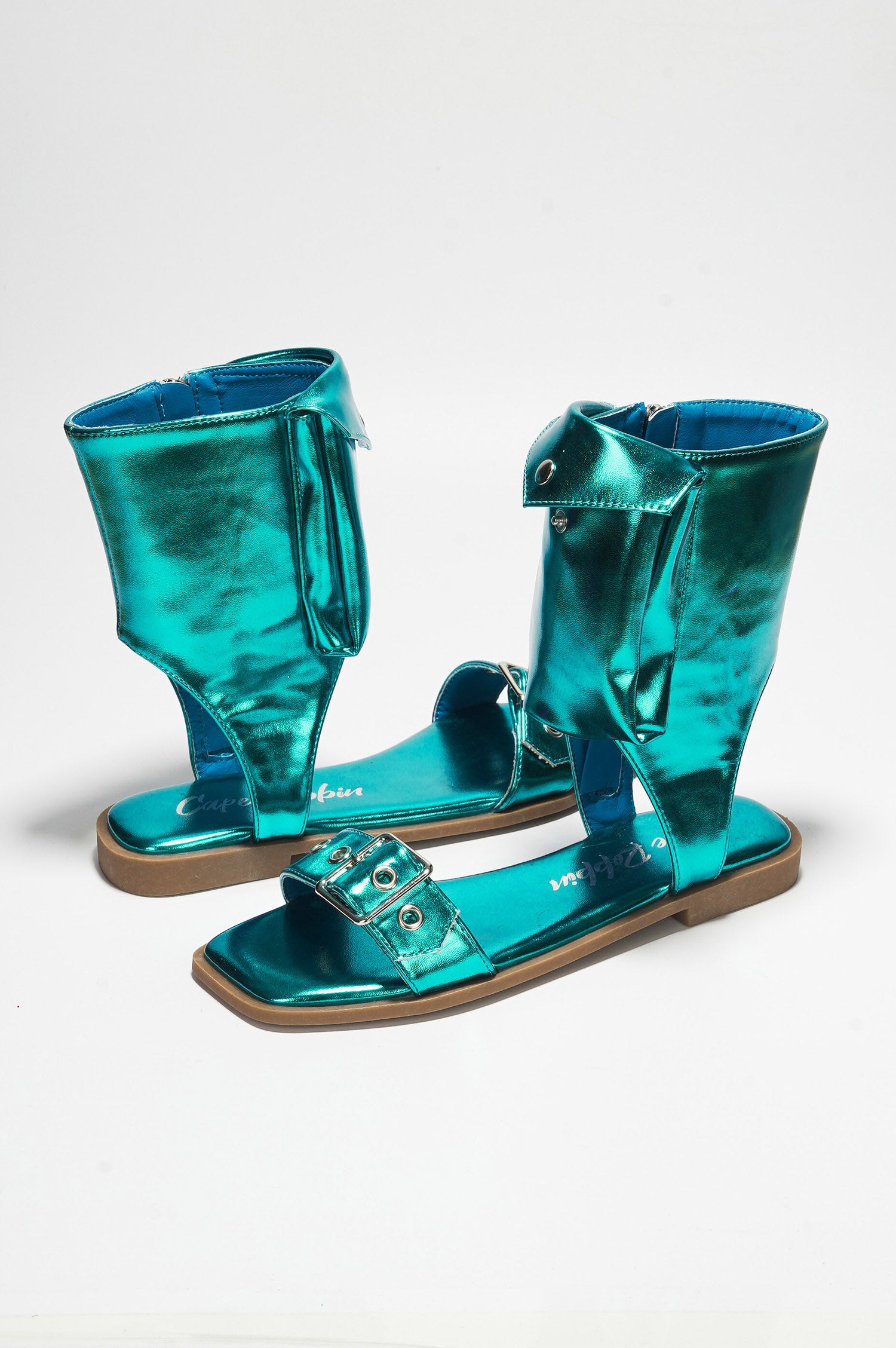 UrbanOG - Natalie Metallic Pouch Buckle Ankle Strap Square Toe Sandals - SANDALS