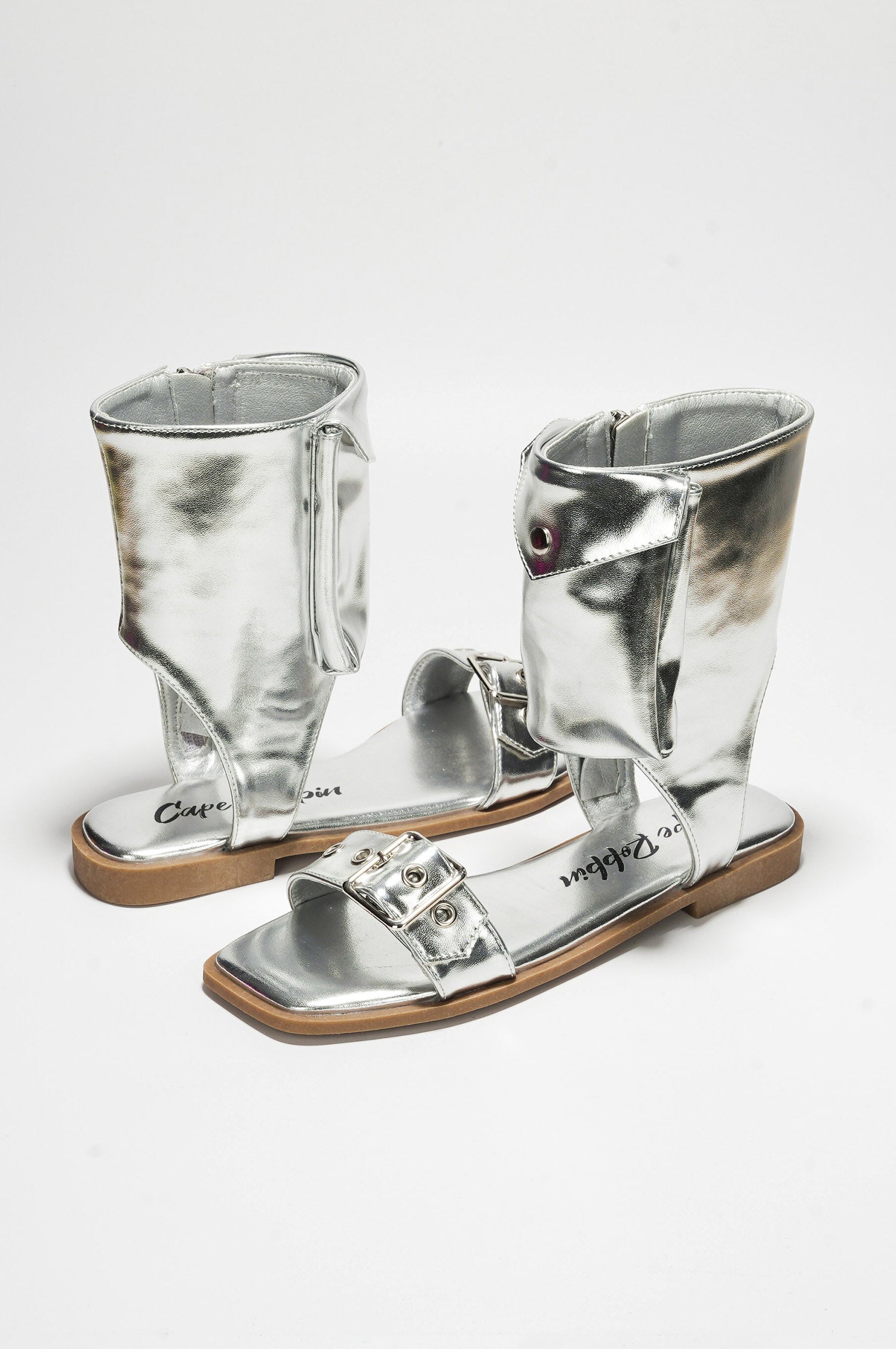 UrbanOG - Natalie Metallic Pouch Buckle Ankle Strap Square Toe Sandals - SANDALS