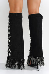 Osona Gems and Fringe Knee High Denim Boots