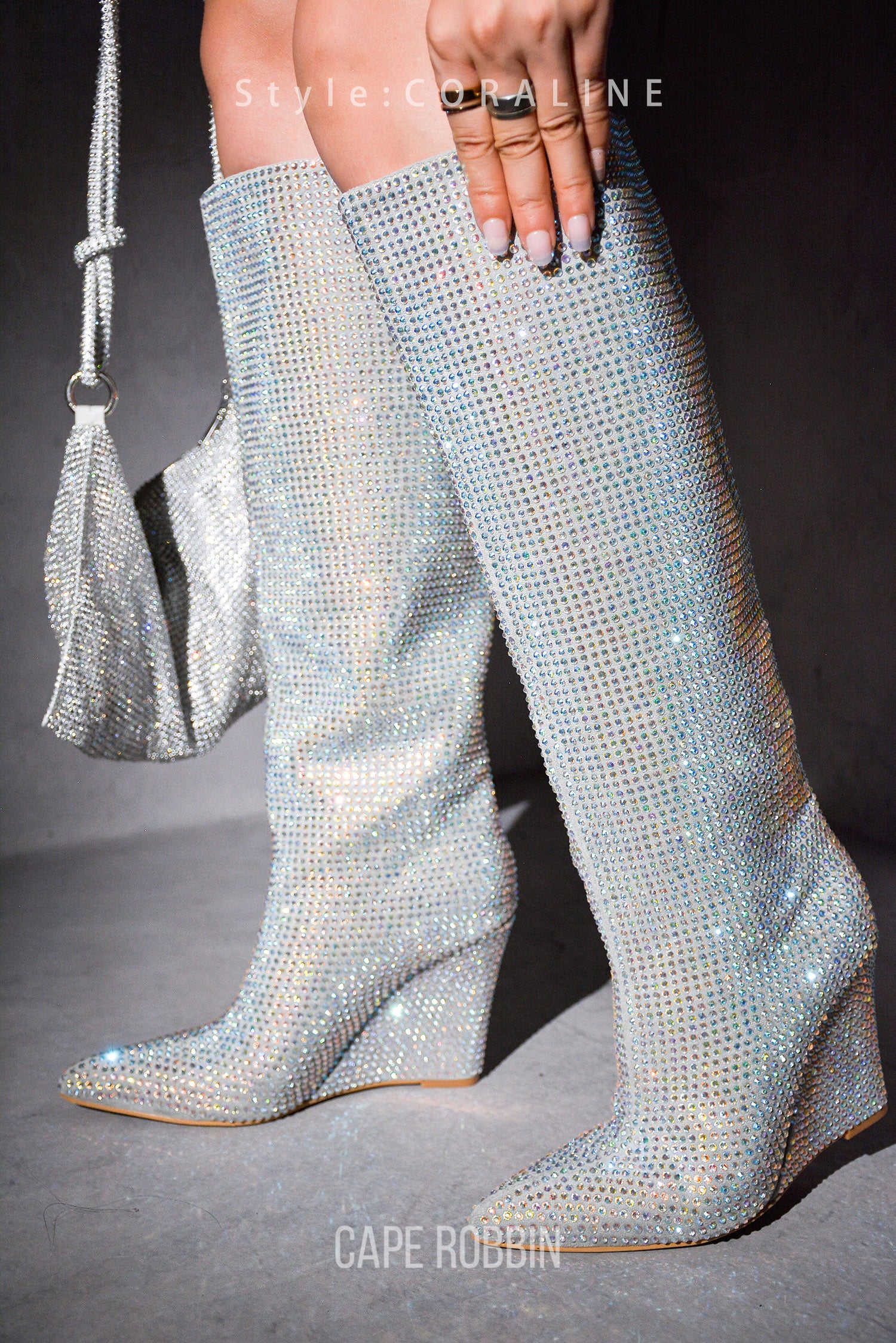 UrbanOG - Coraline Rhinestone-Coated Thigh High Boots - BOOTS