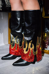 Emersyn Flaming Rhinestone Foldover Boots