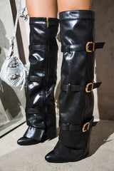 Largo Knee-High Fold-Over High Wedge Boots