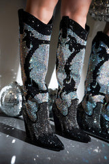 Malinde Rhinestone Embelished Western Inpired Knee High Boots