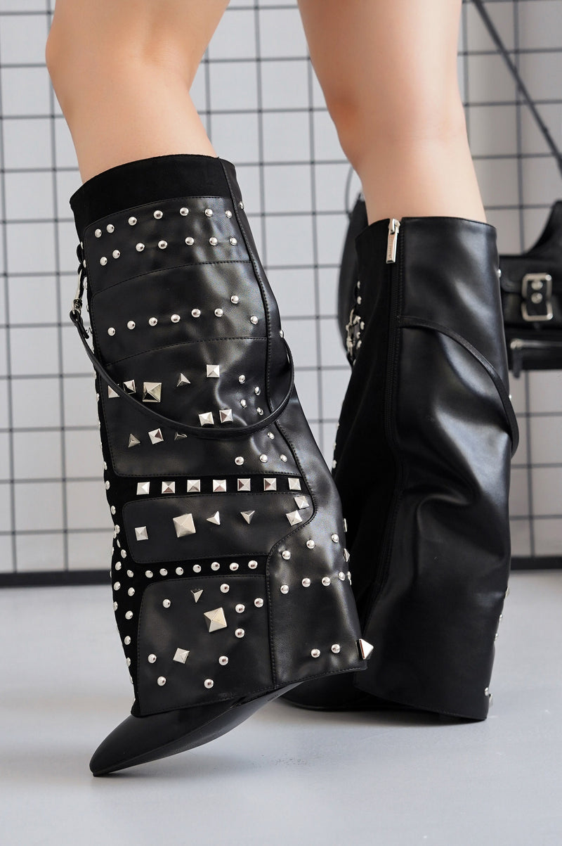 Robbyn Studded Fold-Over Mid-Calf Boots