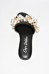 Ranice Pearls Seashells Raffia Flat Sandals