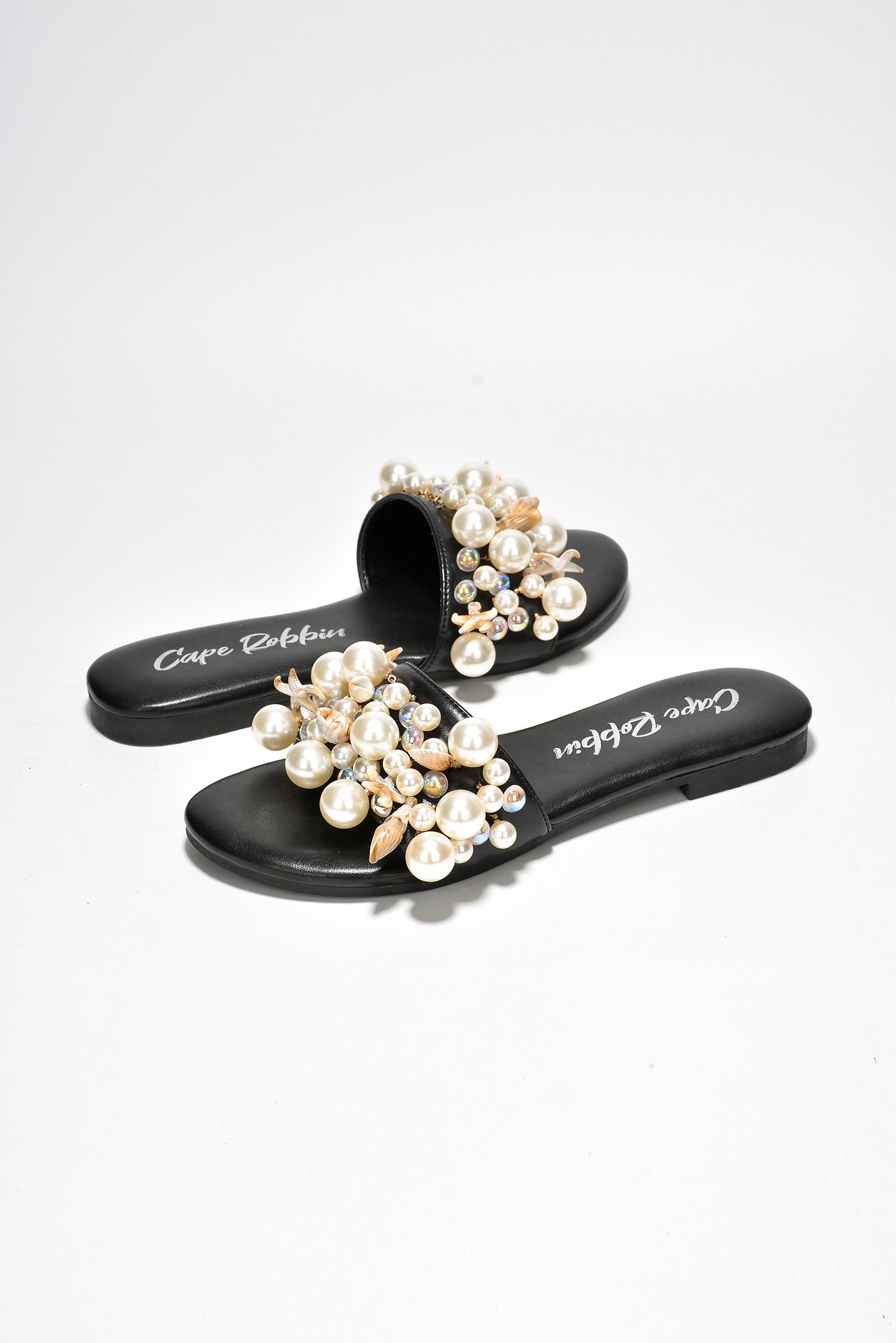 UrbanOG - Ranice Pearls Seashells Raffia Flat Sandals - SANDALS