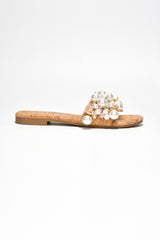 Ranice Pearls Seashells Raffia Flat Sandals
