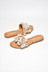 Ranice Pearls Seashells Raffia Flat Sandals