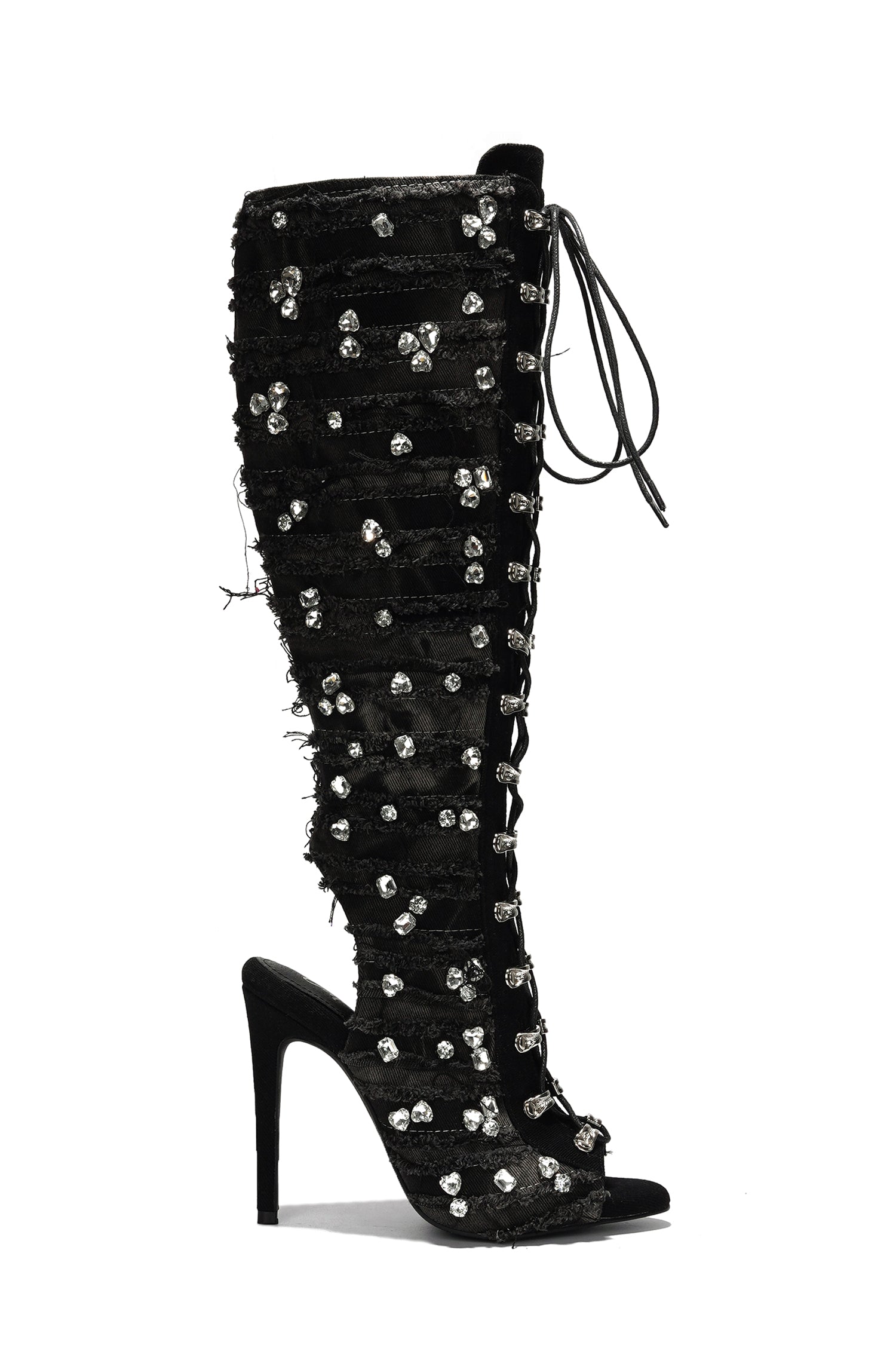 UrbanOG - Renaissancee Peep Toe Knee-High Lace-Up Heels - BOOTS