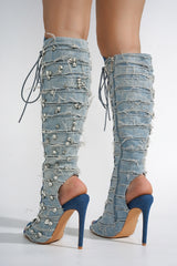 Renaissancee Peep Toe Knee-High Lace-Up Heels