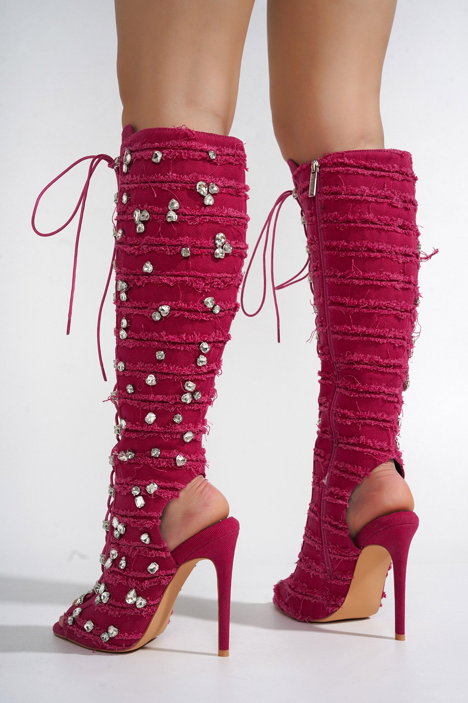 UrbanOG - Renaissancee Peep Toe Knee-High Lace-Up Heels - BOOTS