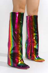 Resara Pointy Toe Metallic Knee-High Boots